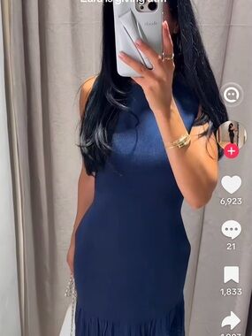 Zara Navy Sleeveless Maxi Dress with Pleated Hem